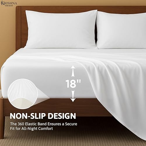Miniatura 4 de KRISHNA Juego de sábanas de 4 piezas, 100% algodón egipcio Giza, ultra suave y transpirable, sábanas de calidad de hotel, se adapta a colchones de