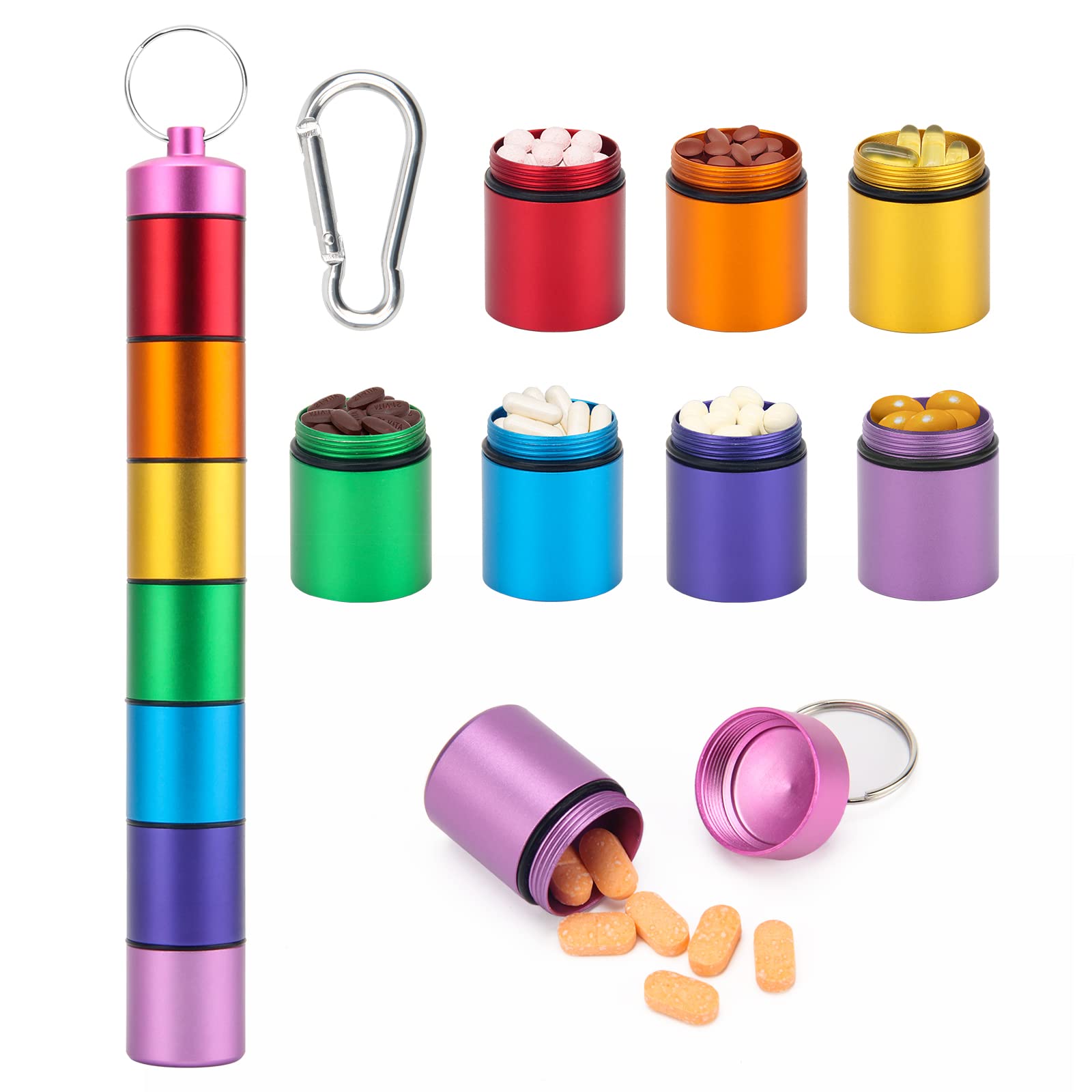 Metal Small Portable Pill Case Coldairsoap Pill Container 7 Days, Travel Pill Organizer, Mini Small Pill Organizer Case Container, Portable Waterproof Stainless Steel Pillbox with Keychain