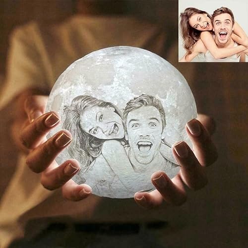 Suleadhome Luz de luna lunar LED impresa con fotos 3D personalizadas, 2 colores, con soporte y control táctil y recargable por USB, para niños,