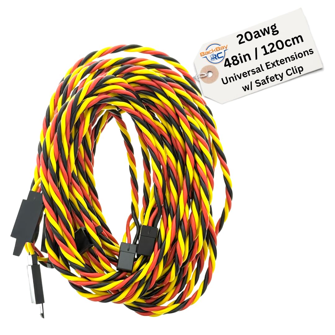 BackBayRC - 48in 20awg Male/Female w/Clip Universal Servo Extension - 5 Pack