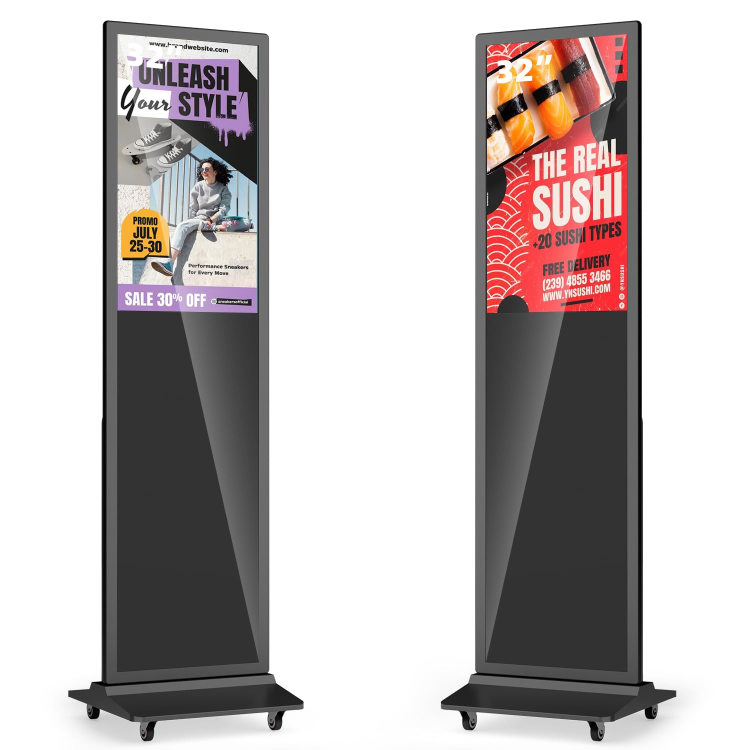 32 Inch Digital Signage Display, Advertising Kiosk IPS LCD Screen, Indoor Floor Standing Customizable Commercial Totem, Android System, Interactive Display Poster Auto Media Player