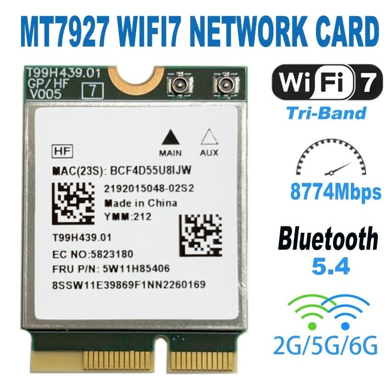MT7927 Tarjeta WiFi Card Gigabit WiFi7 MT7927 9220M Wireless Network WiFi Card Bt 5.4 Tri-Band 2.4G/5G/6G Adaptador(MT7927 8DBsma) miniatura 4