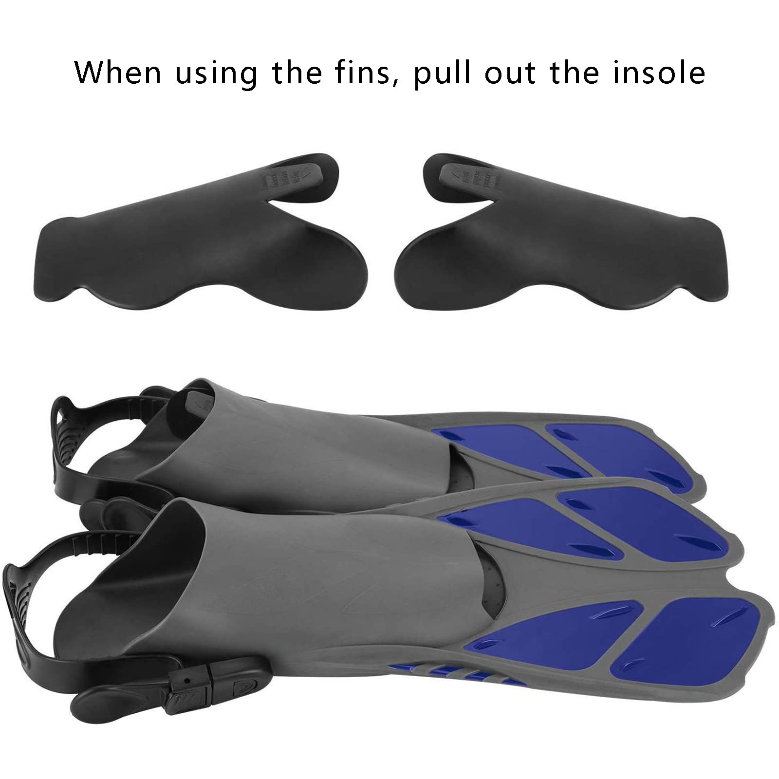 Aletas de buceo ajustables cortas para natación y piscina Snorkeling con bolsa para adultos para hombre y mujer, tacón abierto (azul, S)