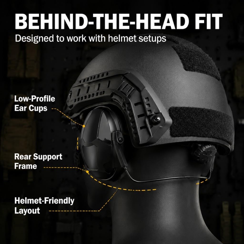 Cuffie Antirumore Tattiche For Protezione Uditiva 31dB NRR Compatibili Con Casco Dietro La Testa Cancellazione Del Rumore