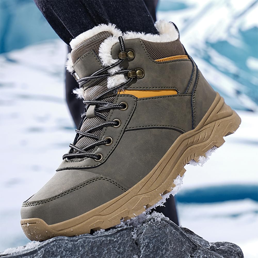 Męskie Buty Śniegowe Zimowe Buty Outdoorowe Ciepłe Podszyte Futrem Buty Turystyczne Wodoodporne Antypoślizgowe i Lekkie Botki Do Kostki