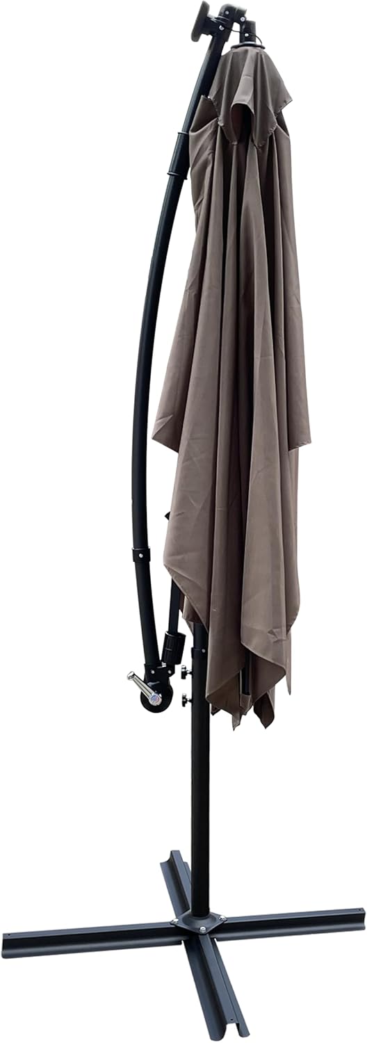 10x6.5 ft Solar LED Offset Hanging Patio Umbrella, Rectangle Market Umbrellas with Crank and Cross Base, Outdoor UV Protection Sun Shade for Garden Lawn Backyard Poolside