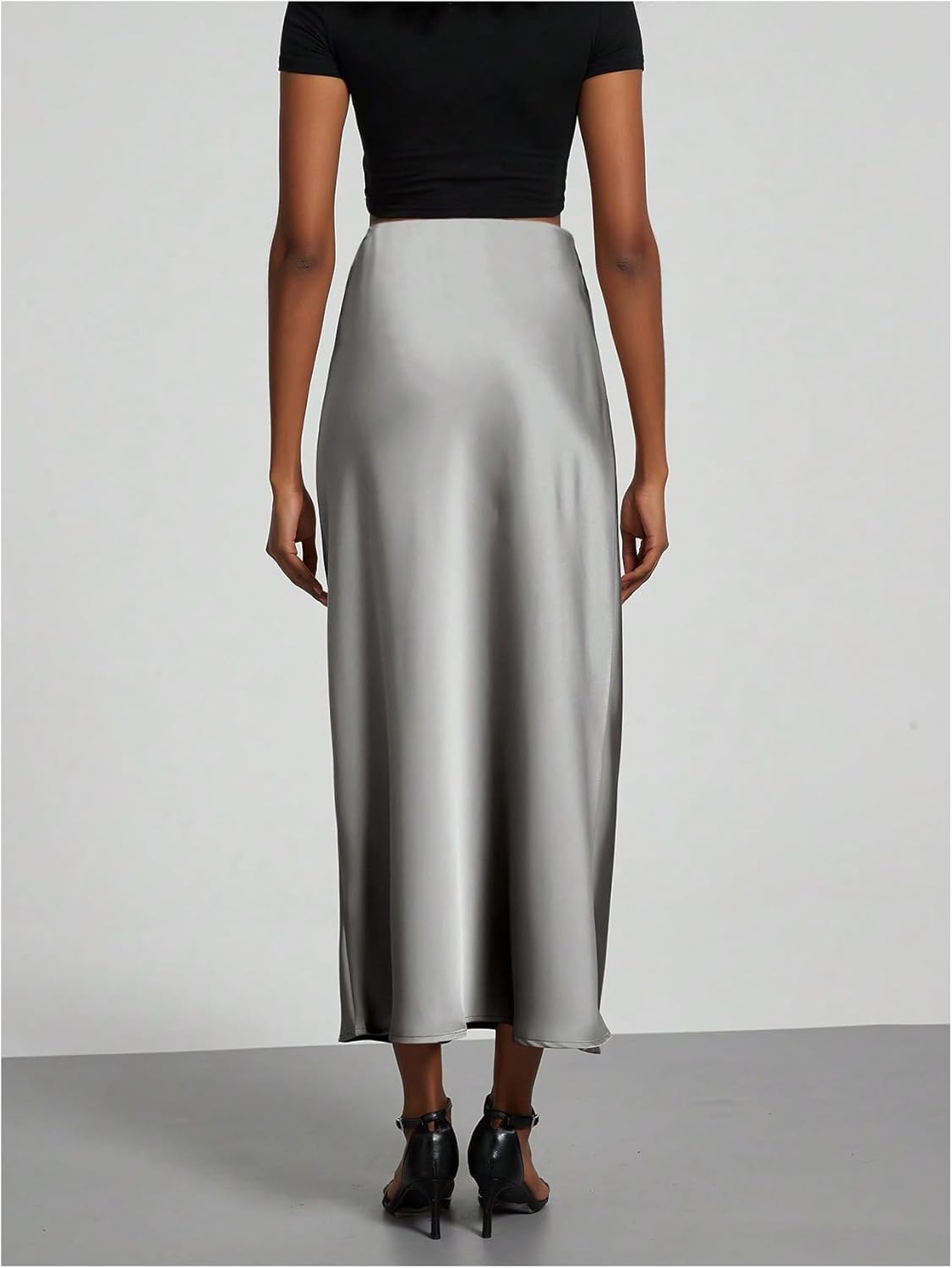 SOLY HUX Women's Elegant Satin Skirts High Waisted Flared Casual Work Office Fishtail Midi Skirt