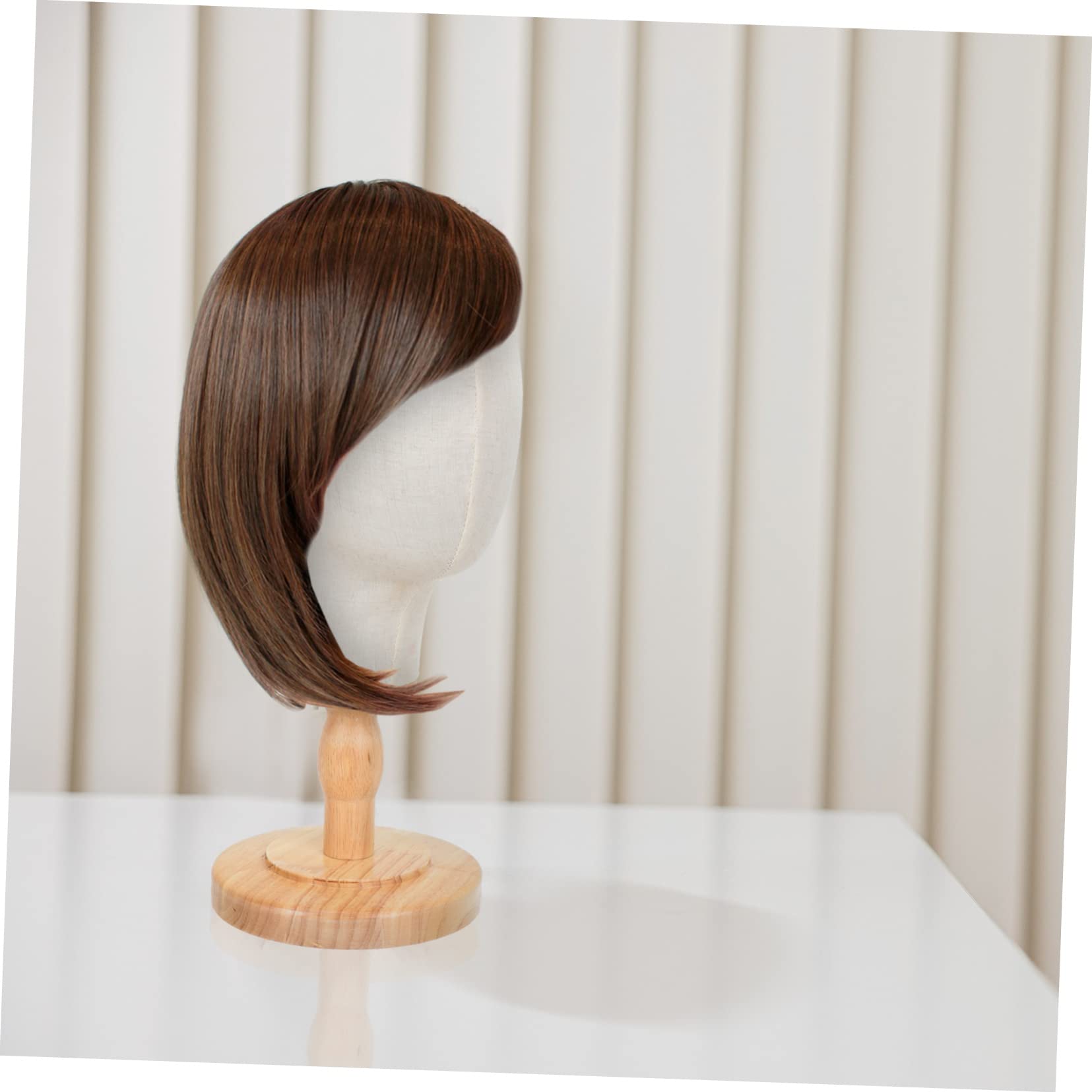 Mobestech Présentoir Tête Mannequin en Lin Naturel Socle Bois, Modèle D'entraînement pour Perruques Et Chapeaux, Support Polyvalent pour Bijoux, Lunettes Et Accessoires De Coiffure