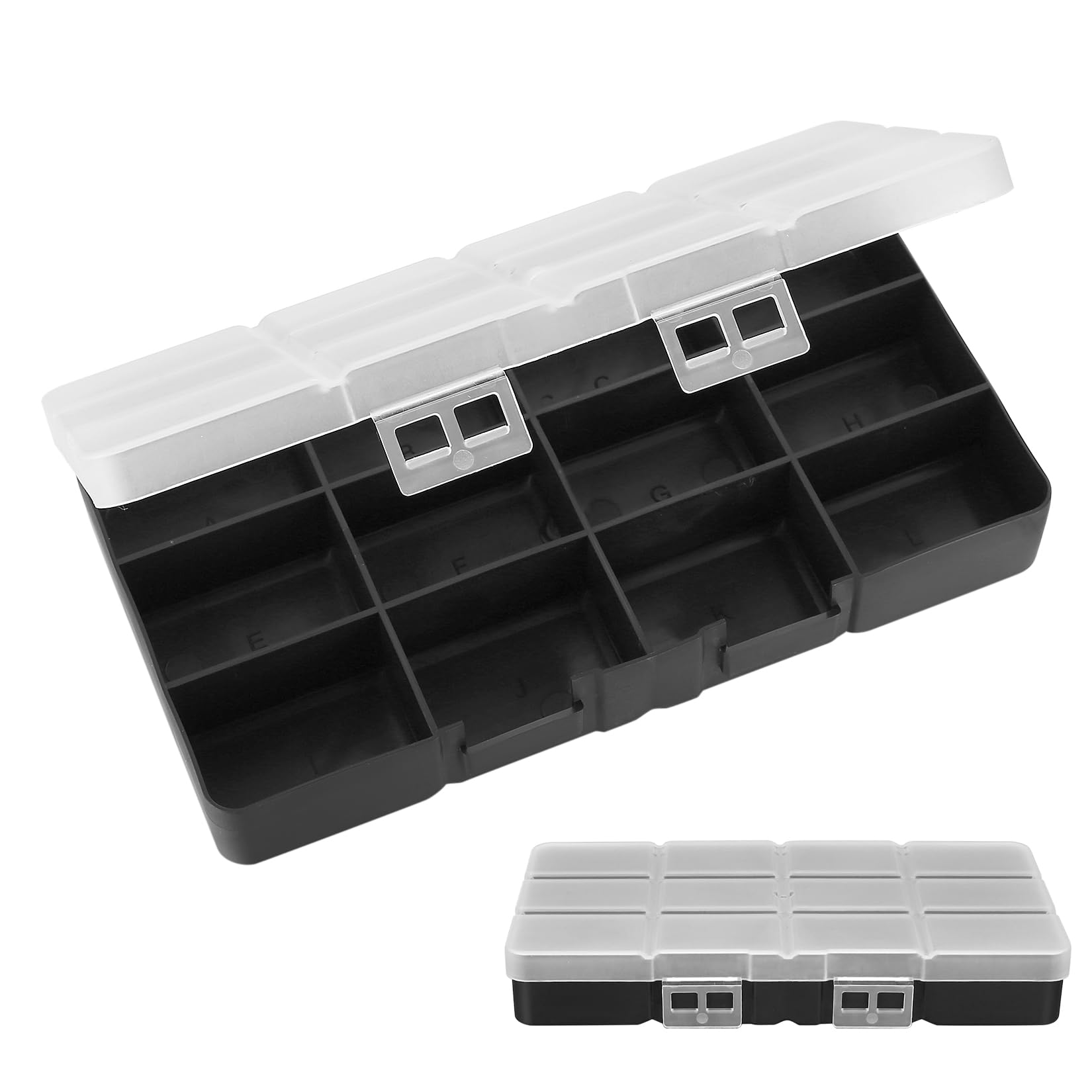 2 Pcs Caja Organizadora de Plástico, Cajas Almacenaje Pequeñas Con 12 Compartimentos, Organizador Transparente para Tornillos, Anillos, Joyas, Cuentas y Artículos