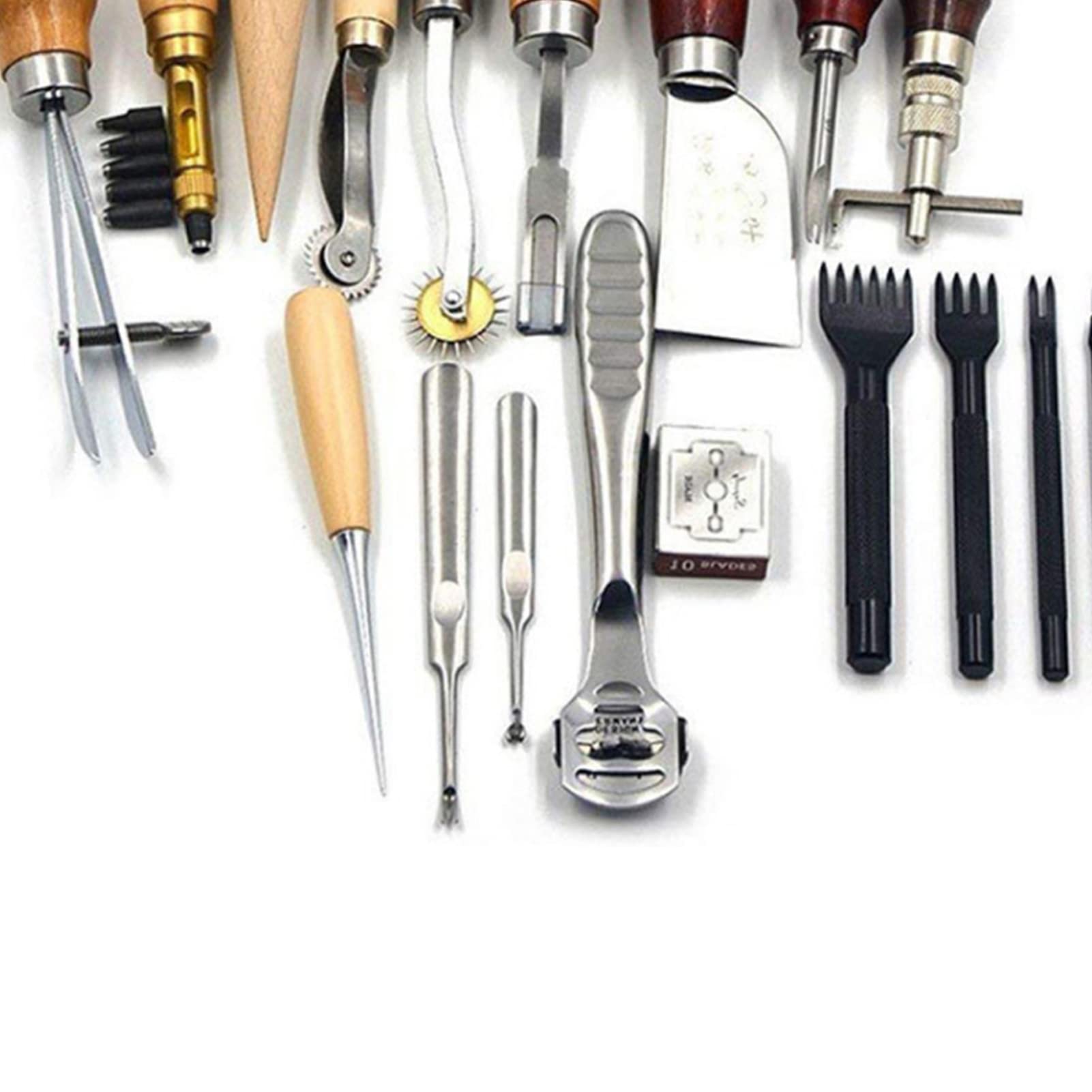 19 Piezas de Herramientas de Artesanía de Cuero, Kit de Costura de Cuero, Juego de Herramientas de Trabajo de Cuero, Herramienta de Estampado de Cuero, Juego de Cinceles de