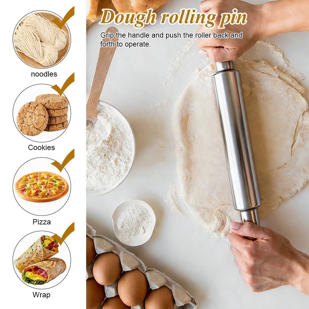Mattarello In Acciaio Inossidabile 43 cm, Mattarello Antiaderente Rotante, Igienico E Facile Da Pulire, Accessorio Da Cucina Per Pizza, Pasta, Fondant, Biscotti, Torte