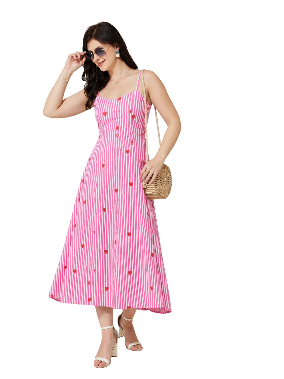 j turritopsis Women’s Cotton Stripe Heart Print Midi Dress-picture-13