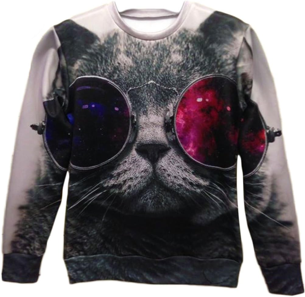 3d Red and Blue Glasses Cat Pullovers Galaxy Sweatshirts Top Size S