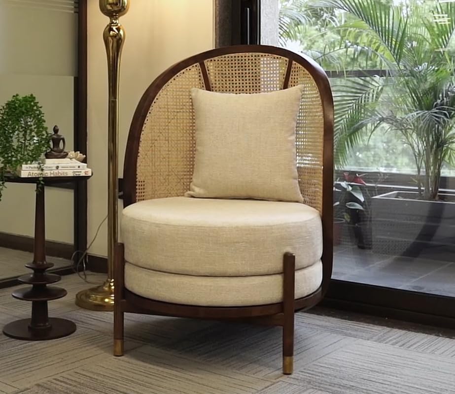 Image of Lakdi The Furniture Co | Modern Cream Fabric Lounge Chair for Living Room & Bedroom, Comfortable Upholstered Armchair | 5 Years Warranty | Free Assembly