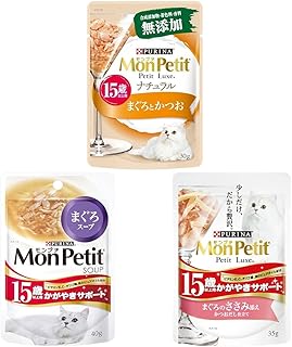 【セット買い】モンプチ キャットフード プチリュクスパウチ ナチュラル 15歳以上用 まぐろとかつお 30gx12 + スープ パウチ 高齢猫用(15歳以上) かがやきサポートまぐろスープ 40g×12袋入り (まとめ買い) キャットフード + プチリュクス パウチ 高齢猫用(15歳以上) かがやきサポート まぐろのささみ添え 35gx12袋入り (まとめ買い) キャットフード
