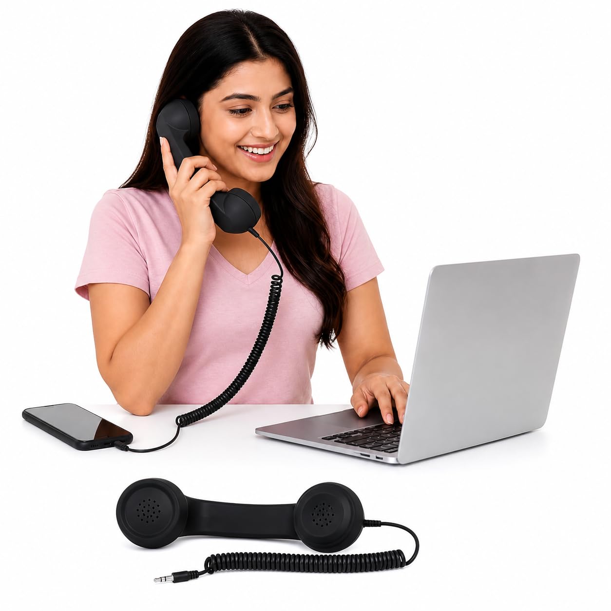 Drumstone { 2026 Brings 5 Years Warranty ) Mobile Handset Receiver Anti Radiation, Retro Phone Handset Portable Wired Call Receiver for Smartphone Laptop Tablet 3.5mm Jack-image-43