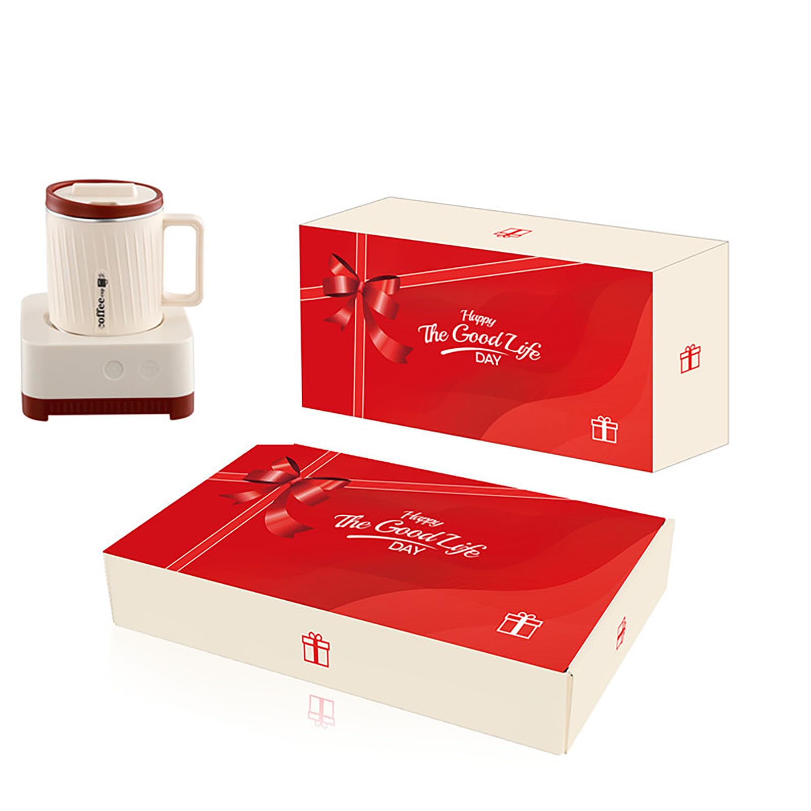 Calentador Y Enfriador De Tazas Eléctrico, Función De Calentamiento Y Enfriamiento Rápidos, Control De Temperatura para Bebidas De Escritorio, para Café Té Leche Zumo Y Cerveza,Beige Red-12.8cm
