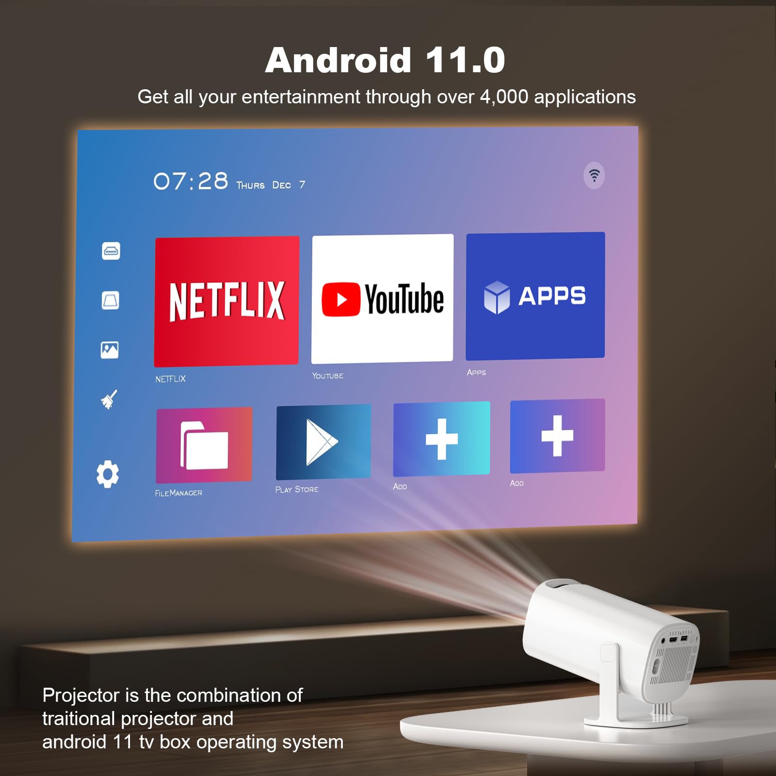 Nuova console di gioco retrò P30 con proiettore, proiettore portatile HD 4K con oltre 36000 giochi, plug and play TV video game stick, proiettore intelligente con controller wireless da 2,4 g, Android