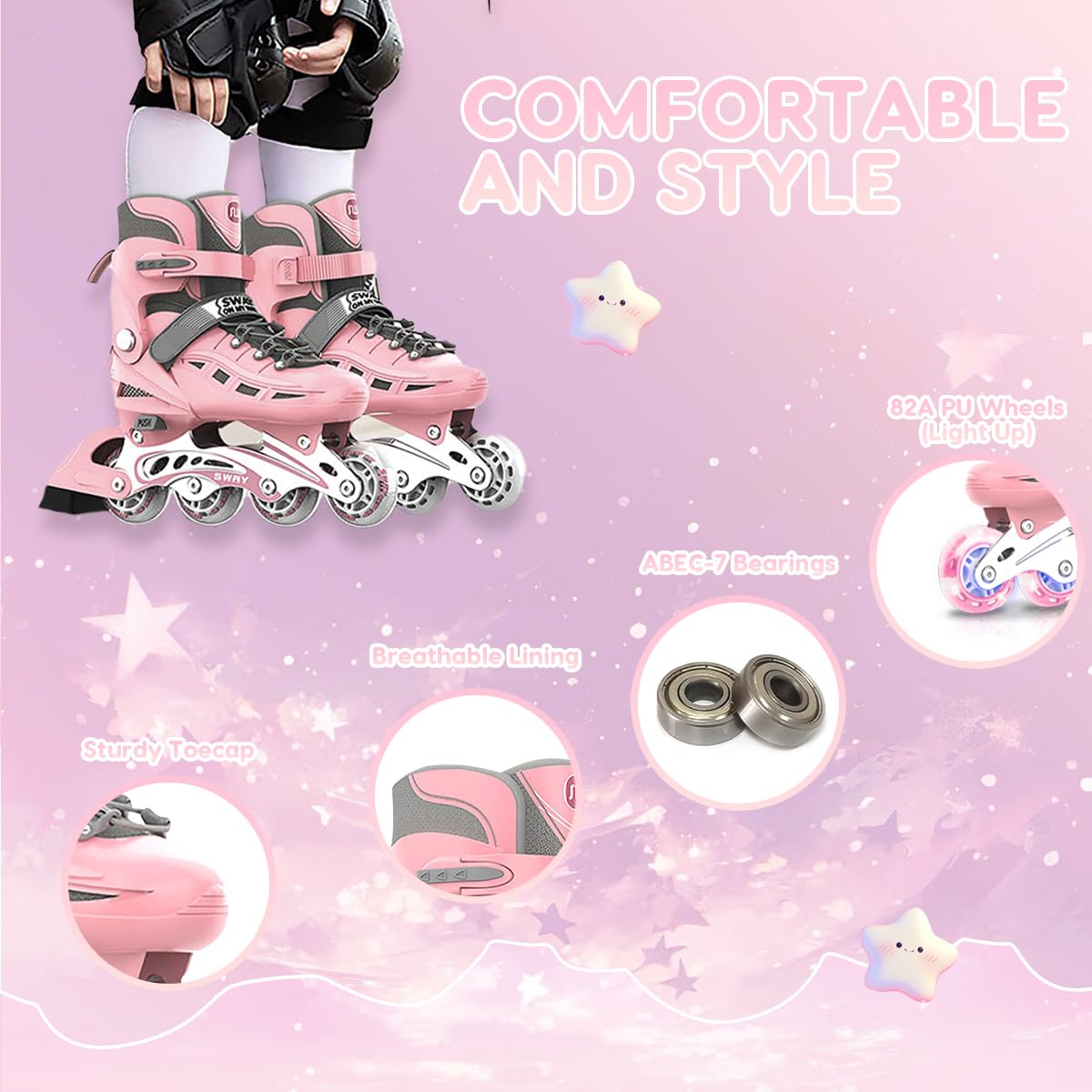 Roller Femme Roller Enfant Fille,Coque entièrement protectrice,Taille réglable en Ligne de Rollers en Ligne à Roues Lumineuses,Roller Enfant Garcon