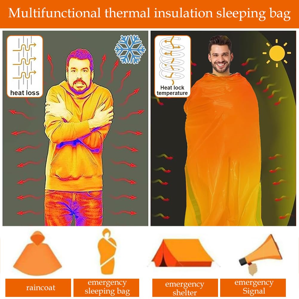 Sacco a Pelo d'Emergenza, 2pcs Sacchi a Pelo di Sopravvivenza, Sacco Pelo Termico Emergenza, Sacco da Bivacco Leggeri e Impermeabili, coperta di emergenza, per Outdoor Campeggio Trekking Viaggiare