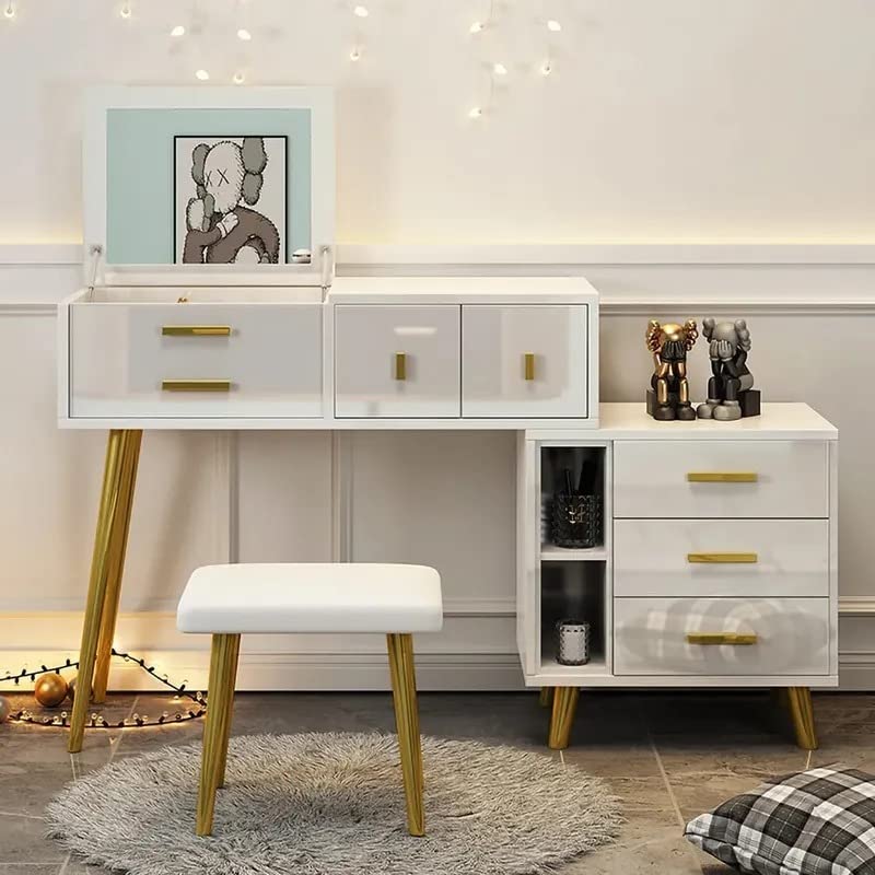 NG Decor Modern White Makeup Vanity Extendable Dressing Table with Drawers & Flip Top Mirror(Stool not incuded)-picture-10