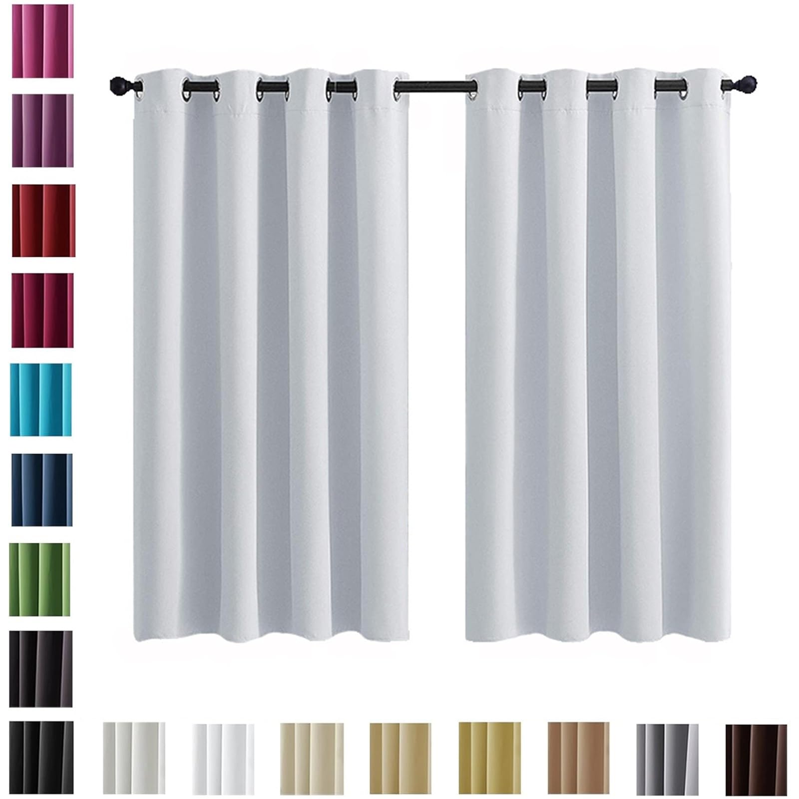 Verdunklungsvorhänge mit Ösen 60 x 160 cm Knitterfrei Pflegeleicht, Verdunkelungsvorhänge mit Ösen Thermovorhang, mit Raffhalter für Schlafzimmer Wohnzimmer, Weiß