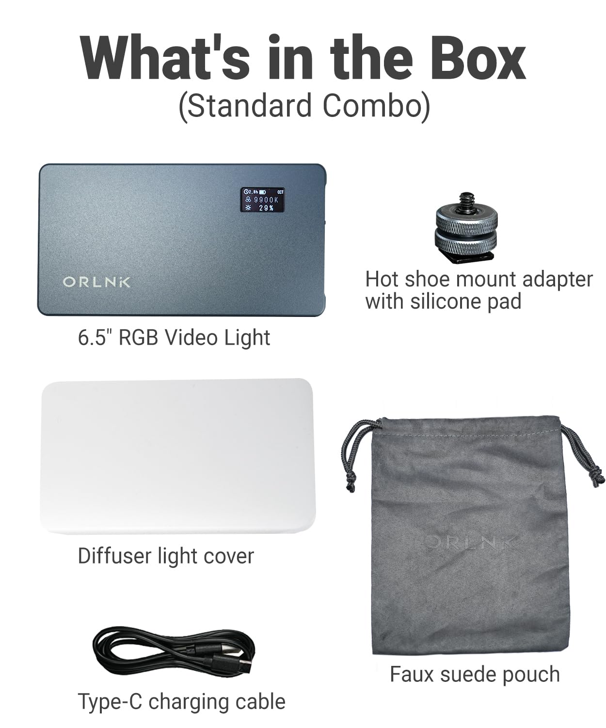 ORLN'K Luce video RGB tascabile, pannello luminoso portatile a LED da 6,5 pollici, 4000 mAh ricaricabile, CRI95+ 2500-9900K, max 10W, corpo in alluminio integrato, illuminazione foto e video (blu