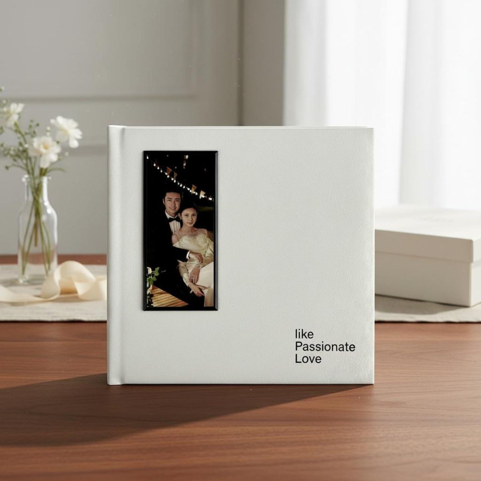Sharplace Álbum de Fotos de Boda Álbum Libro Memoria Cuaderno Scrapbook con Estilo Elegante Tapa de Cuero PU Apertura Plana Mariposa Personalizable por, Blanco, Blanco, 10 10 Pulgadas 25.4 25.4cm