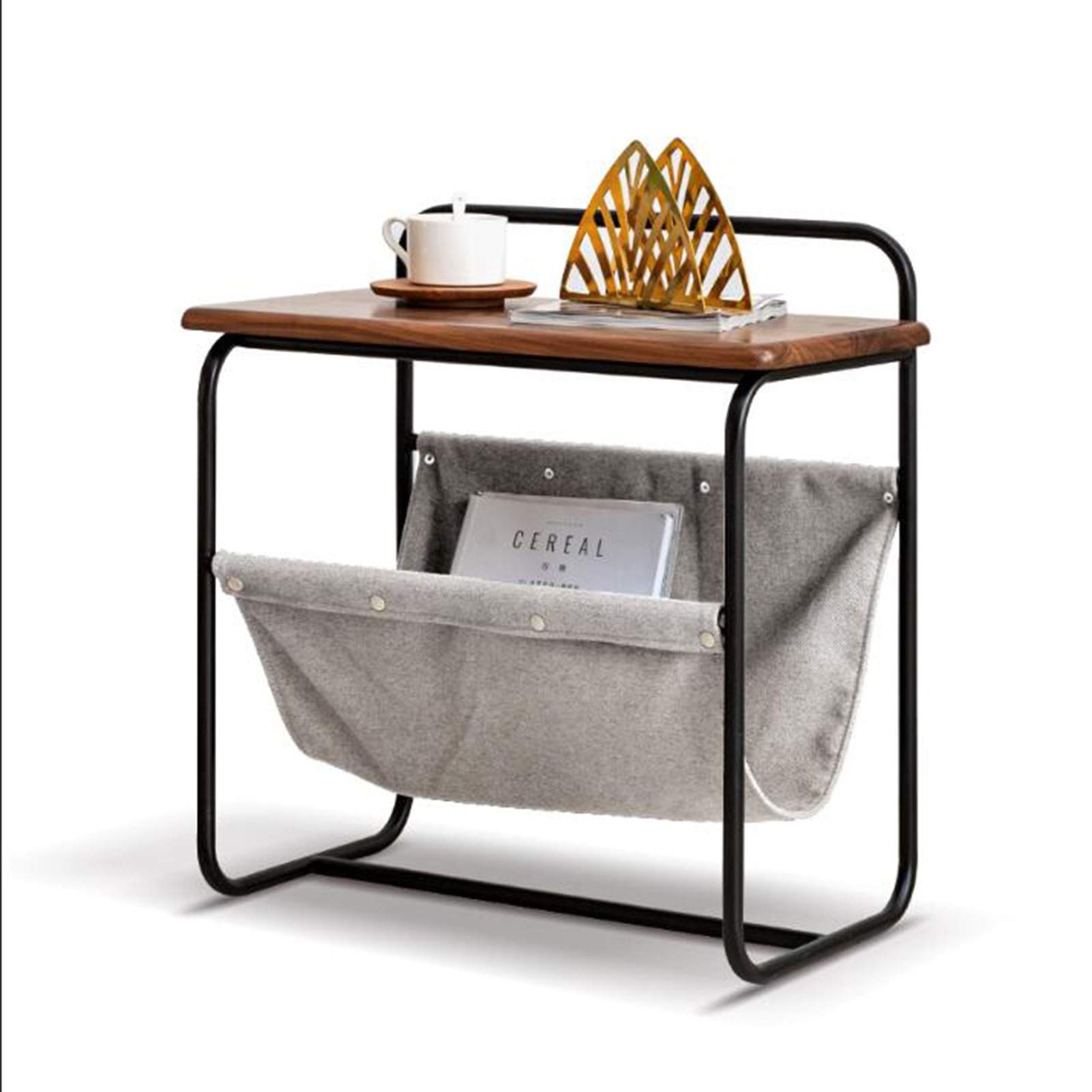 YUMEIGE-Tables Small Solid Wood Coffee Table, Black Walnut, Living Room Sofa Side Table, Iron Handrail and Cloth Pocket Coffee Table (Color : Walnut, Size : 23.6212.4023.62in)