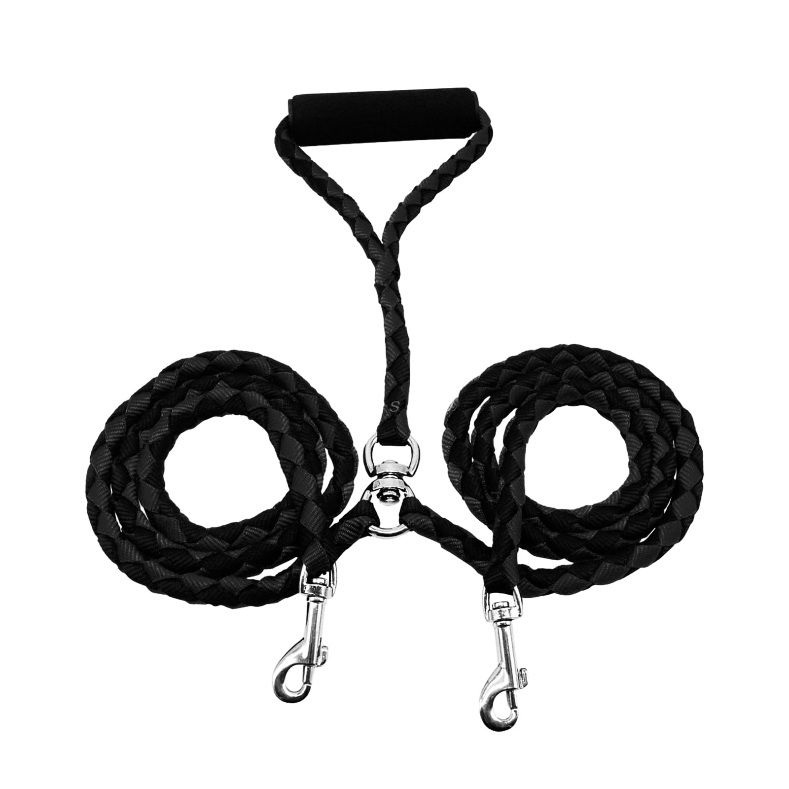 Tibapla Correa Doble para Perros, Correa Perro Adiestramiento con Cómodas Asas Acolchadas, Correa Doble sin Enredos para Dos Perros Grandes Medianos Pequeños, para Caminar, 10mm*140cm, 230g (Black)
