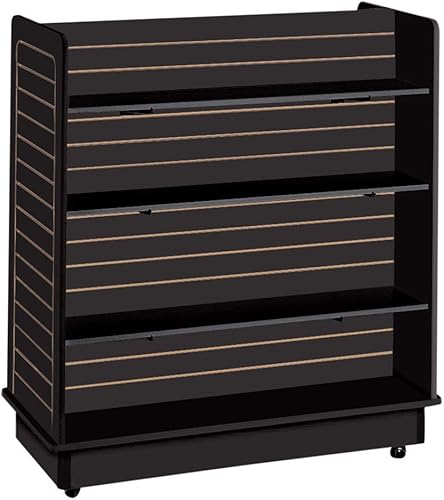 SSWBasics Unidad de góndola Slatwall negra - 6 estantes incluidos (base y ruedas incluidas)