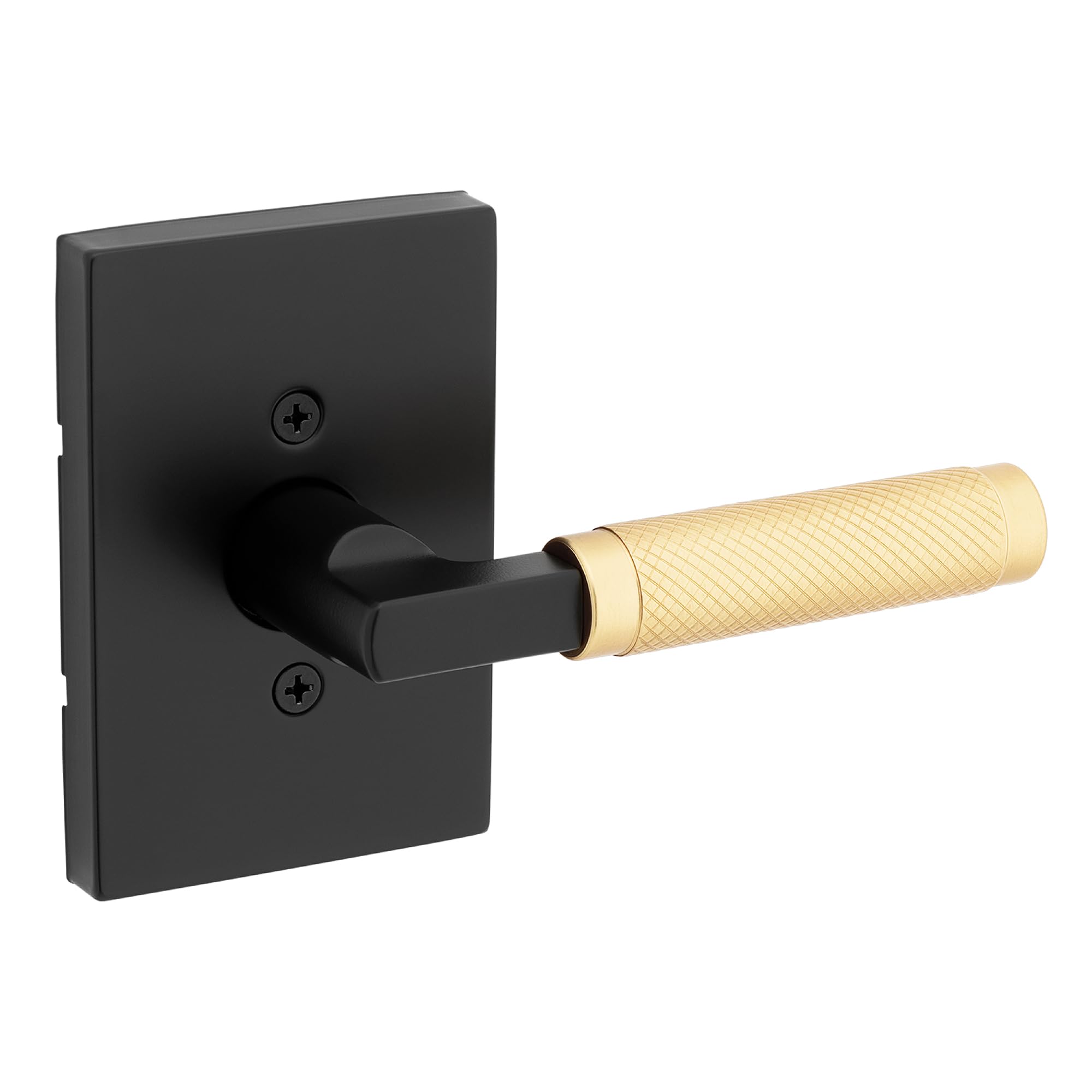 Kwikset Prava Dummy Door Handle, Single Sided Lever for Closets, French Double Doors, and Pantry, Matte Black and Satin Brass, Non-Turning Reversible