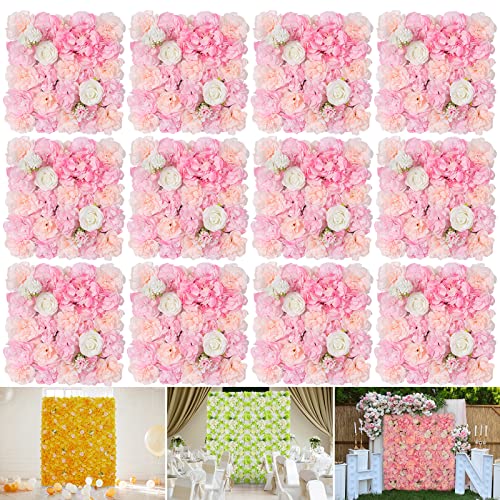 Riddsee 3D Flowers Wall Panel 15 * 15Inch-12Pcs Artificial Flower Wall Background Silk Rose Mat For Home Party Wedding Backdrop Wall Decor Shop Photo Backdrop Floral Wall Arrangement #TOP4