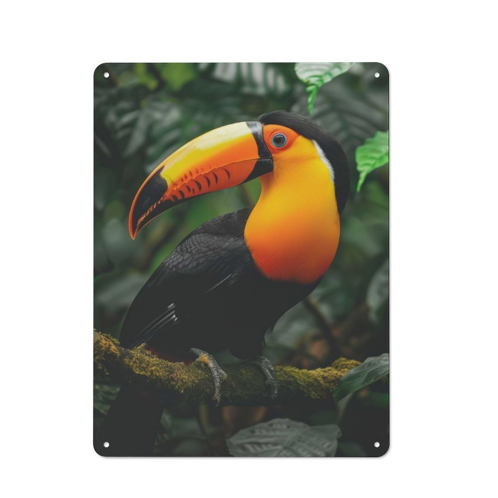 Tin Wall Sign with Toucan in Rainforest Design 40x30cm, Classic Kitchen Wall Decor for Restaurant, Kitchen, Counter Or Breakfast Nook