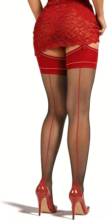 Women's Sheer Back Seam Stockings for Suspenders Cuban Heel Sexy | Vintage Seamed Stockings for Garter Belts, Fully Fashioned Stocking, Reinforced Toe, Hold Ups Nylon Hosiery