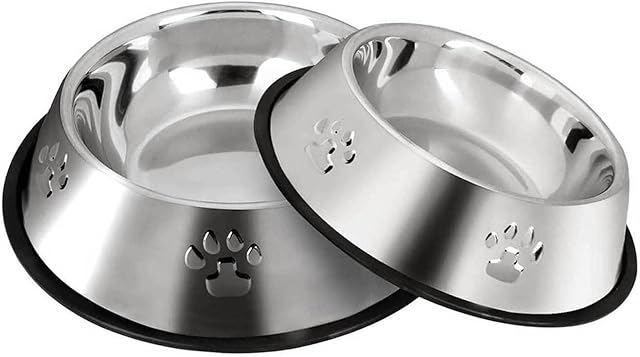 SUOXU Stainless Steel Dog Bowls,Cat Feeding Bowls,Kitten Plate Bowls With Non-slip Rubber Bases, Small Pet Feeder Bowls And Water Bowls,Pack of 2