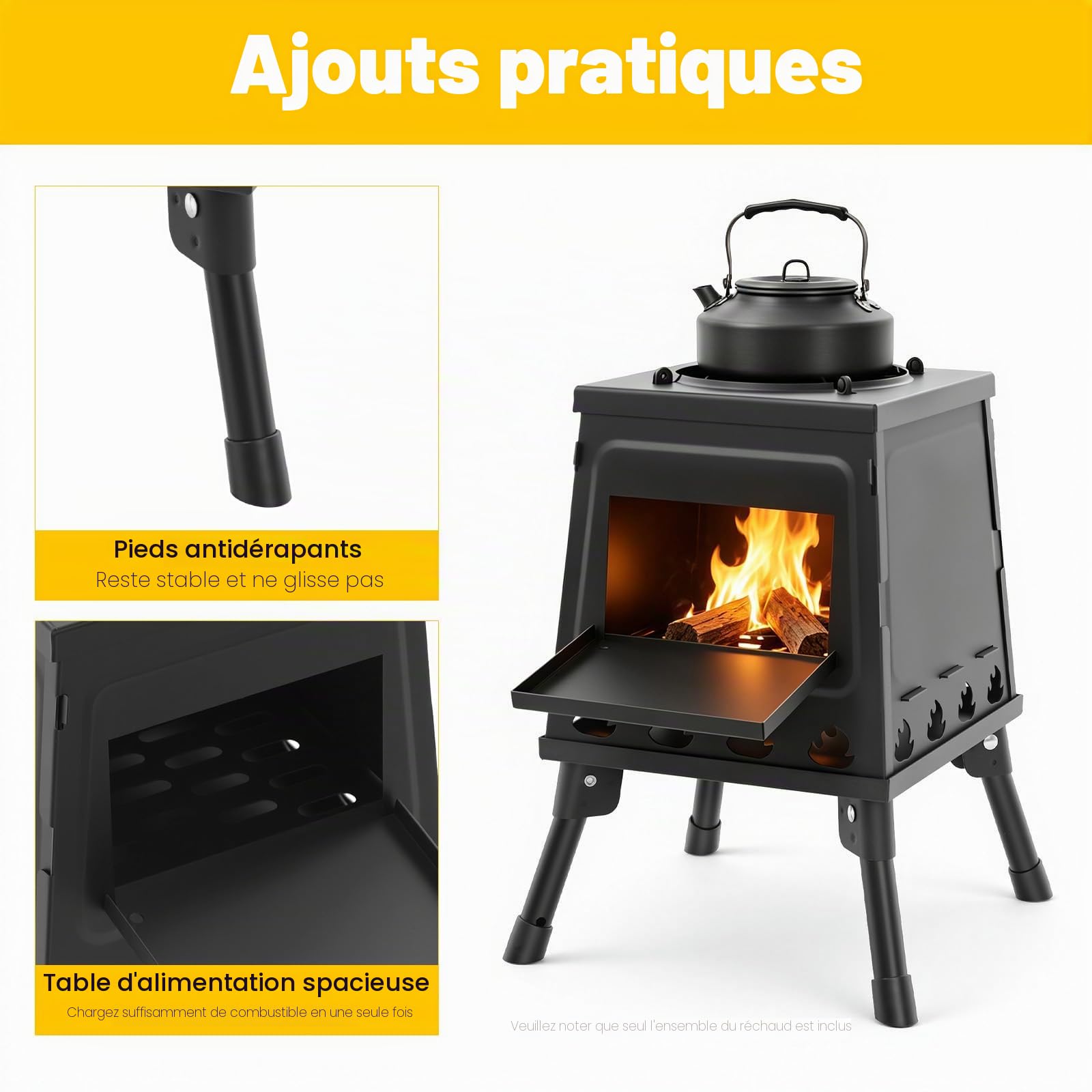 Réchaud de camping à bois, poêle de chaleur portable pour le plein air, poêle de tente avec sac de transport pour pique-nique, camping, barbecue, voyage en camping-car