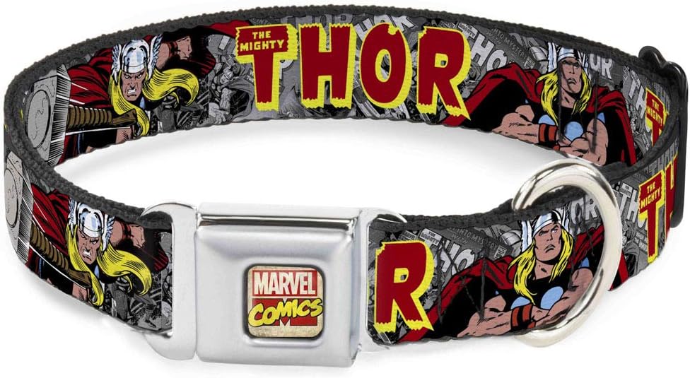 Dog Collar Seatbelt Buckle The Mighty Thor Action Poses 11 to 17 Inches 1.0 Inch Wide