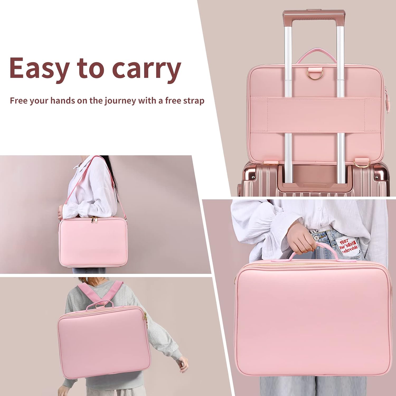 Huge Capacity Travel Makeup Bag with Lighted Mirror, Upgrade Large Makeup Case Cosmetic Train Case Professional Waterproof Cosmetic Artist Organizer with Adjustable Dividers (Pink)