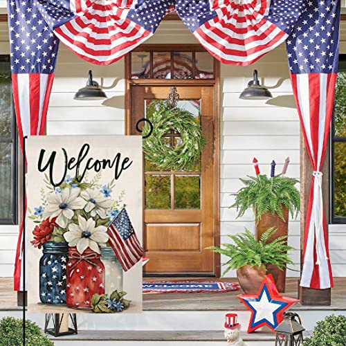 4th-of-July-Floral-Garden-Flag-12×18-Vertical-Double-Sided-Patriotic-Mason-Jar-Flowers-Red-Blue-Memorial-Day-Independence-Day-Holiday-Outside-Decorations-Burlap-Yard-Flag-BW321 4th of July Floral Garden Flag 12×18 Vertical Double Sided Patriotic Mason Jar Flowers Red Blue Memorial Day Independence Day Holiday Outside Decorations Burlap Yard Flag BW321