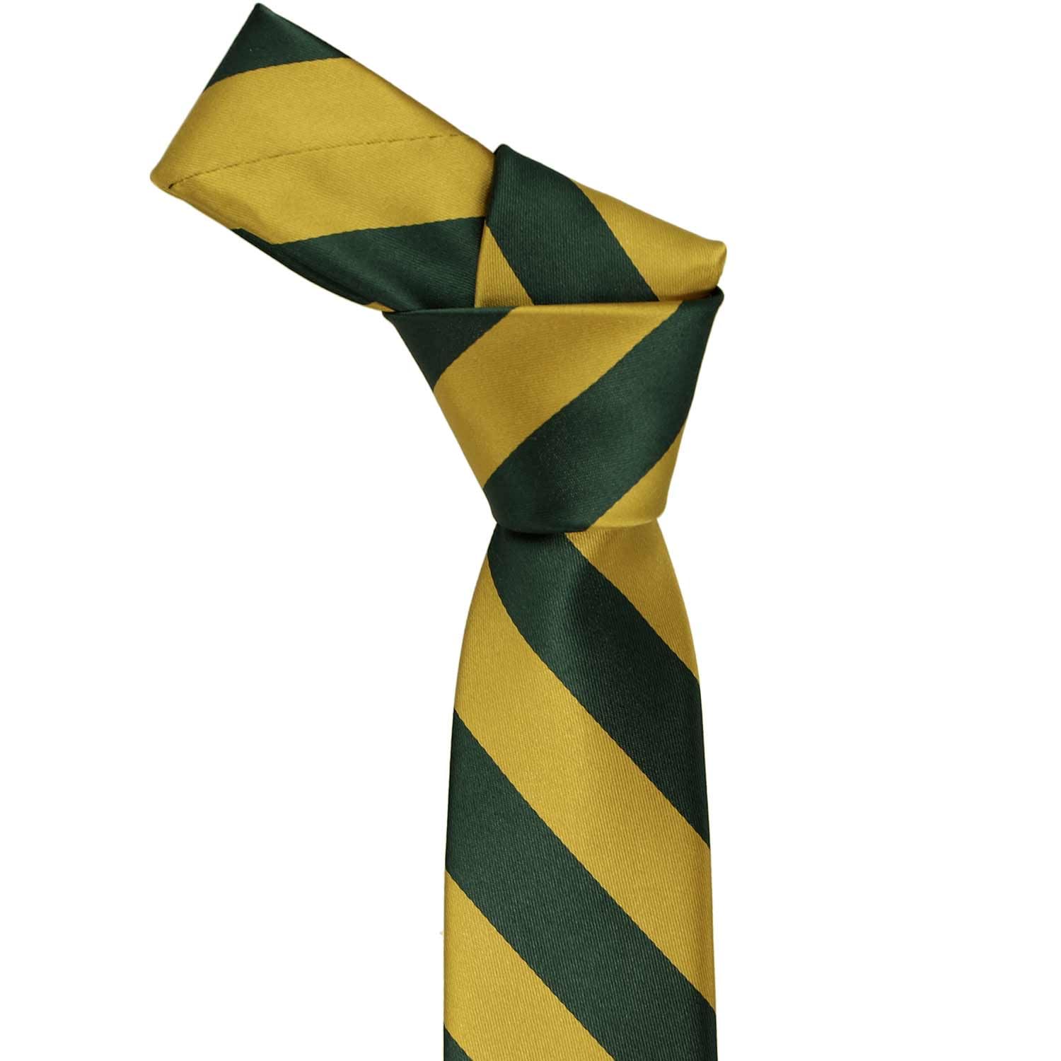 tiemart Boys' Neckties for 8 to13 years old (Hunter Green and Gold Striped)