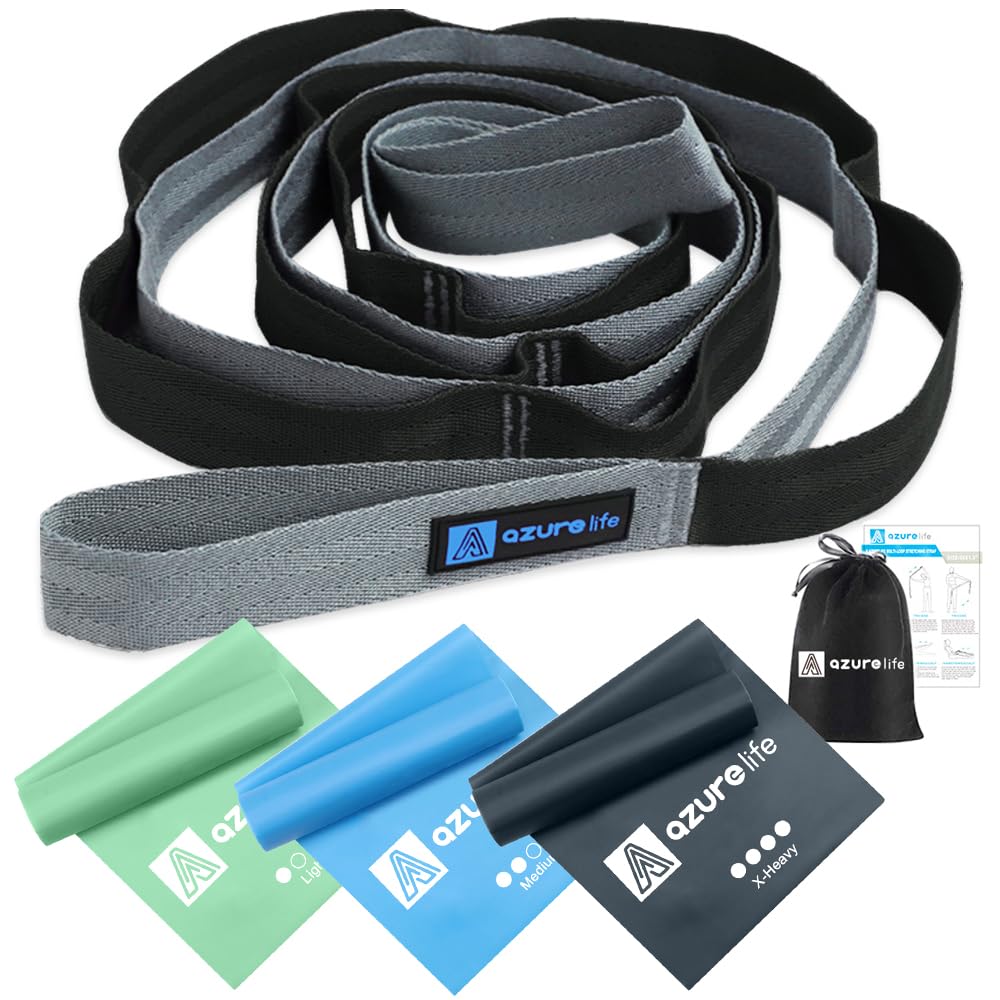 Flat Resistance Band Set (3 Pieces Total) Exercise Bands and Premium Durable Stretch Strap with Loops