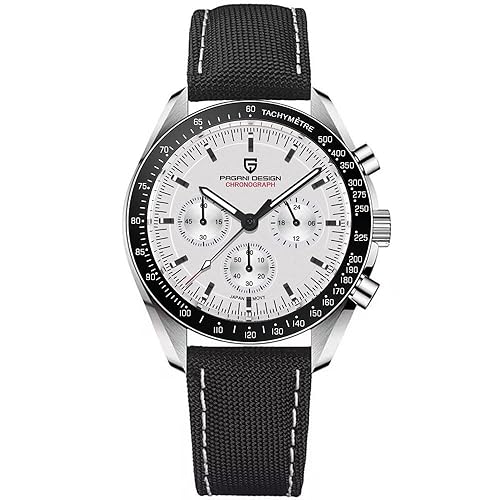 HaiQin Pagani Design 1701 Men's Chronograph Watch White Dial Japanese VK63 Quartz Movement Stainless Steel Strap 100m Waterproof Sports Wristwatch Date