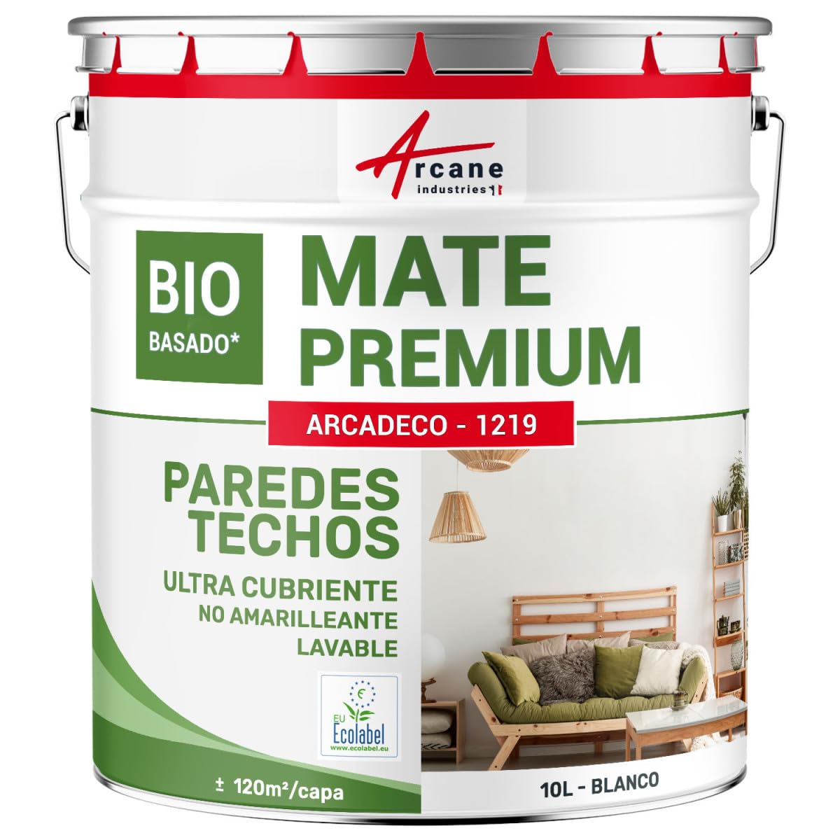 Pintura Mate Pared y Techo Biobasada 10 L (+ o - 120m² por capa) Blanco