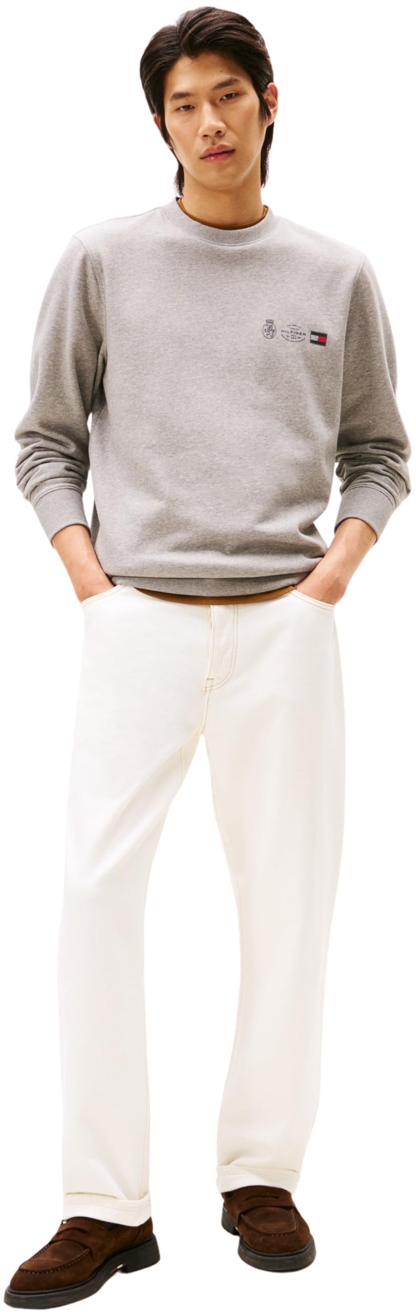 Tommy Hilfiger Męski SMALL CREST OUTLINE CREW NECK MW0MW40863 Pulower Bluza, Szara, XXL, Szary (średni szary wrzos), XXL