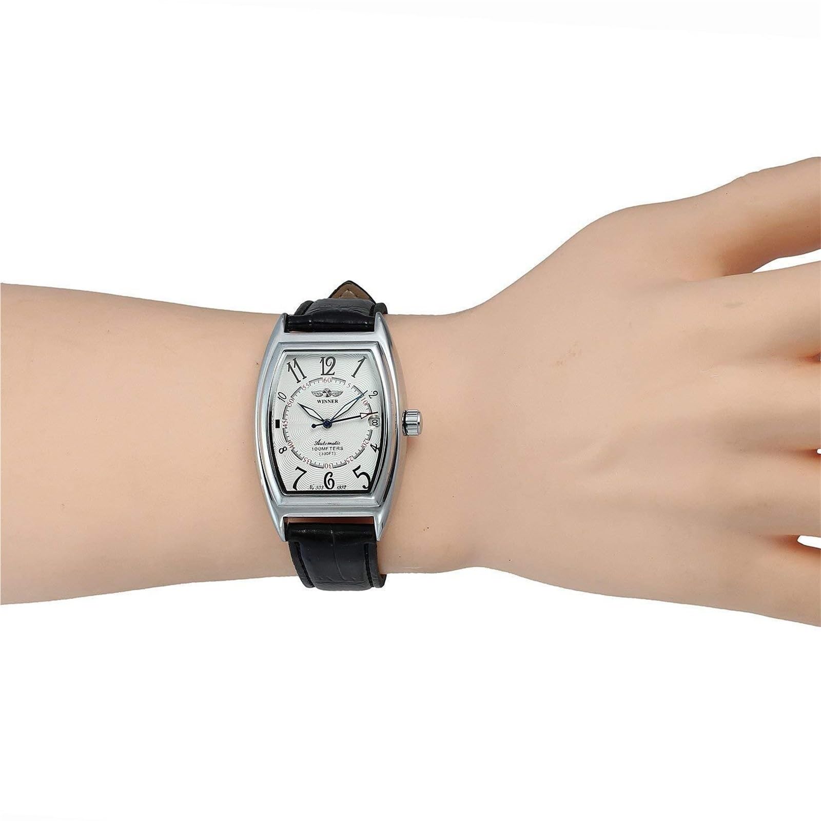 Reloj automático for hombre con función de fecha de marca superior | Reloj mecánico semiautomático informal con forma de barril Reloj de cuero negro