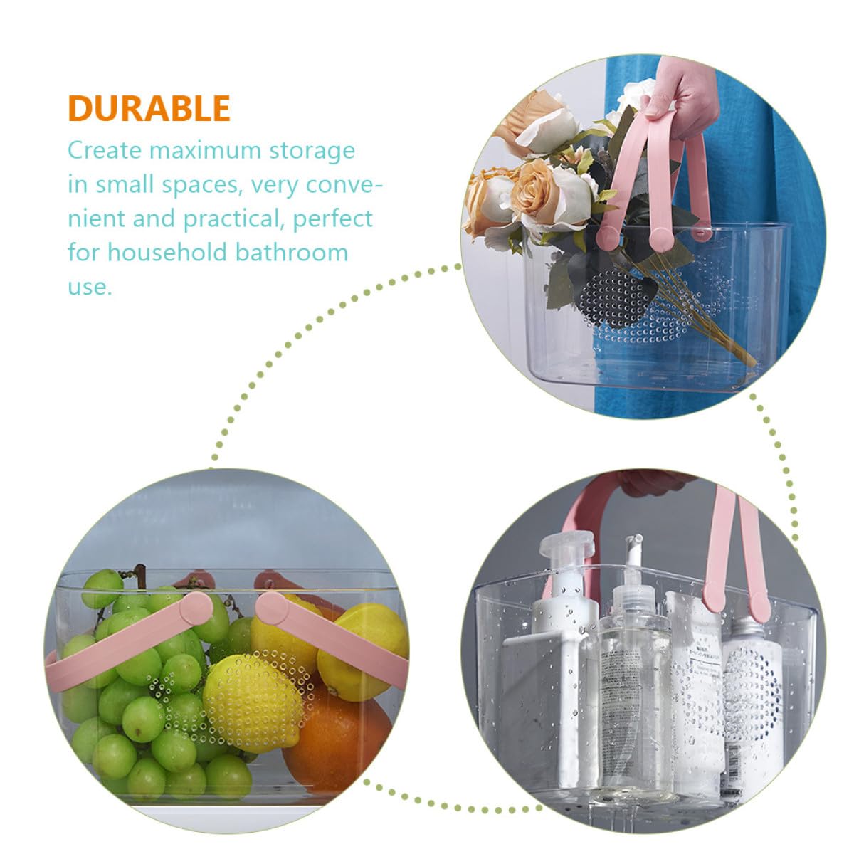 Cesta de Ducha de Plástico Reutilizable con Asas, Organizador Portátil para Baño y Cocina, Gran Capacidad y Diseño de Drenaje