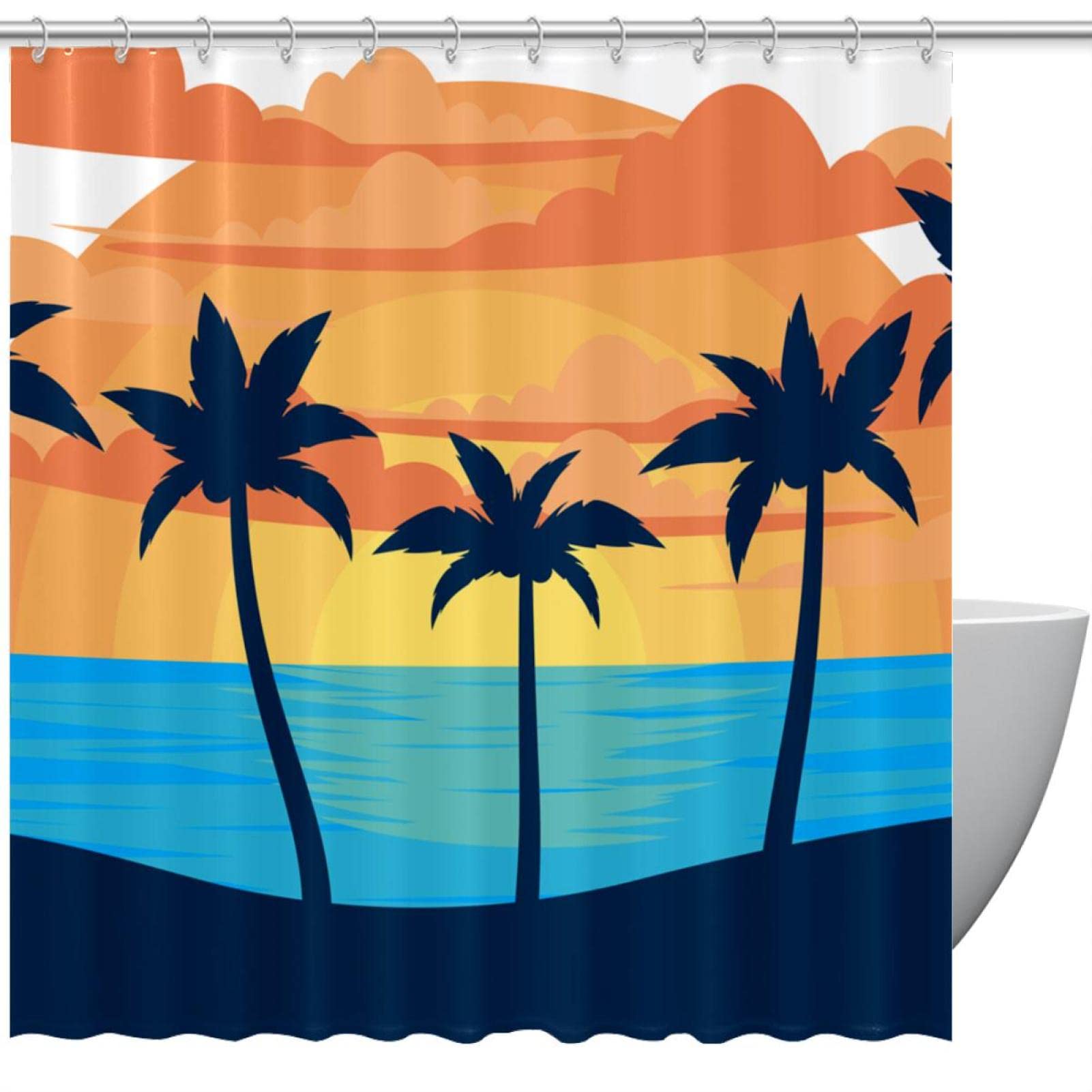 Rideau de douche de qualité supérieure motif sunset palmier 60x72