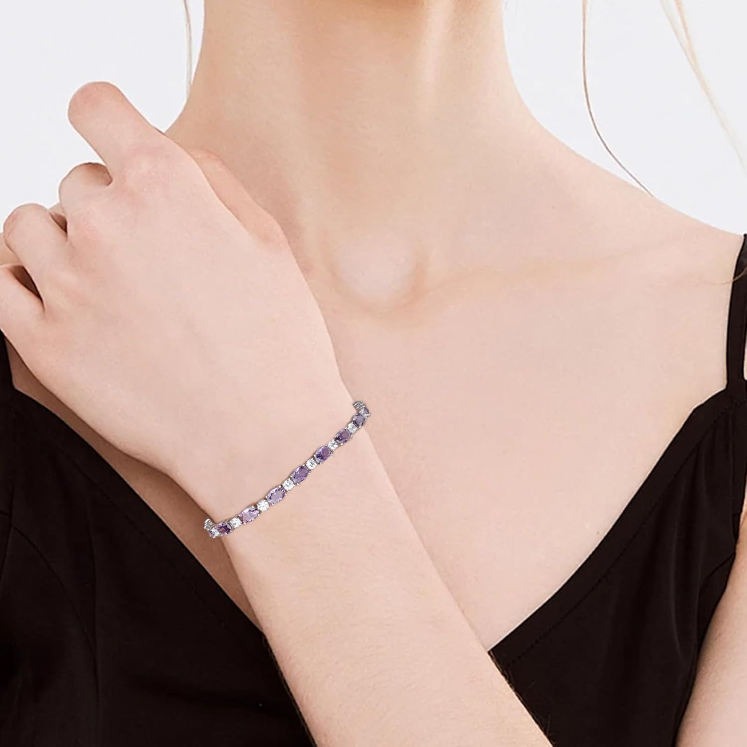 Birthstone Bracelets for Women Adjustable 6-9 Inches Tennis Bracelet with White Gold Chain Hypoallergenic Sterling Silver Anniversary Valentine's Day Fine Jewelry Gifts for Women