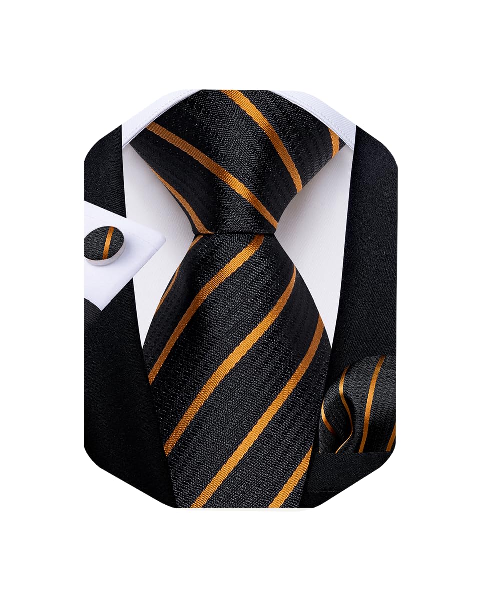 DiBanGu Striped Ties for Men Silk Woven Plaid Necktie | Classic Stripe Pattern,Soft Silk,Wear-resistant,Pocket Square and Cufflinks,Great Gift for Birthday,Business,Meeting